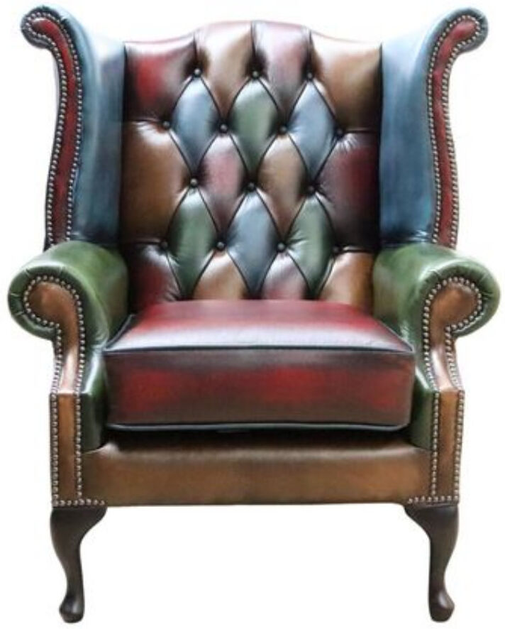 Designer Sofas For You Ltd 88Cm Wide Tufted Wingback Chair Antique Patchwork 106cm H X 88cm W X 81cm D