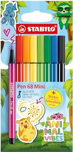 STABILO Pen 68 Mini Animal Vibes mit Aufklebern - 8er-Set