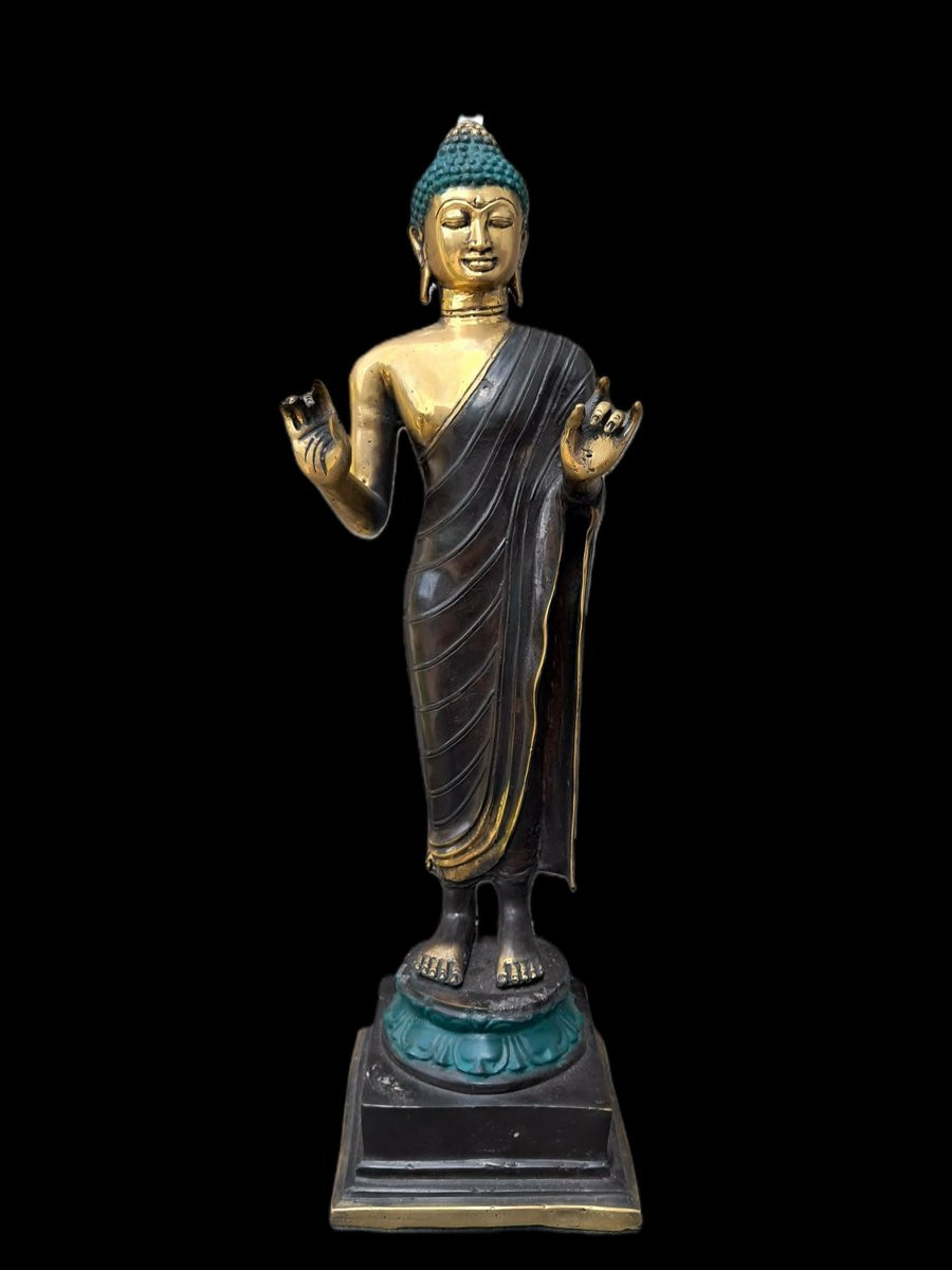 Bronskleurige Boeddha Statue met Karana Mudra voor Zen Decoratie, Hoogte: 45 cm