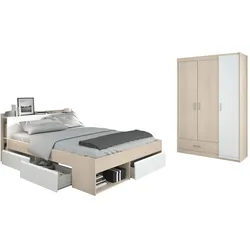 JUGENDZIMMER Set mit Stauraumbett 140x200 und Kleiderschrank