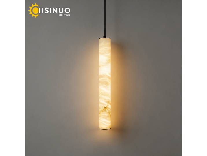 Lampe suspendue en marbre pour dropshipping, luminaire LED long en pierre naturelle pour chevet de chambre à coucher, décoration de chambre