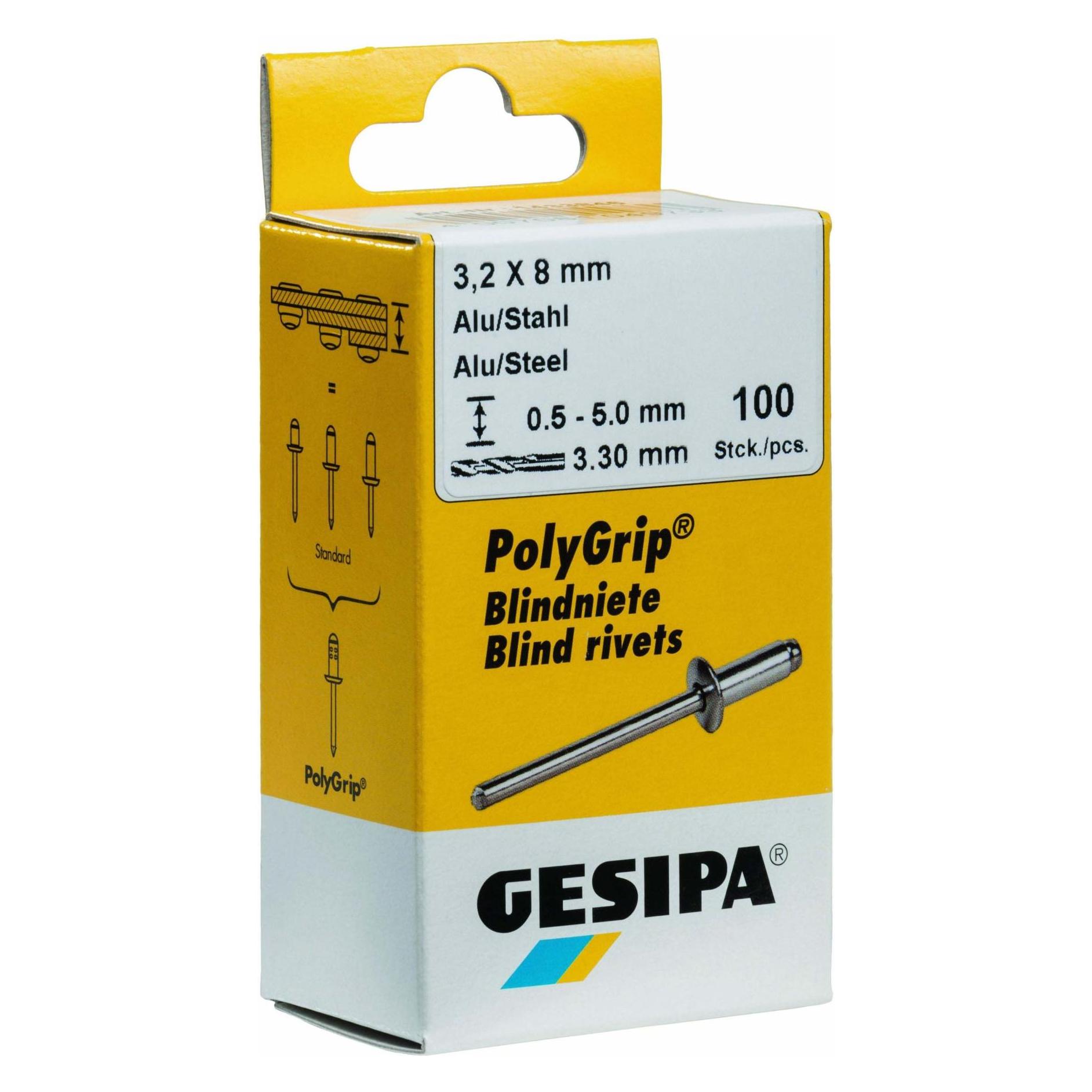 Gesipa Blindniete Alu/Stahl 4x17 mm PolyGrip Mini-Pack mit 50 Stück (53197430)