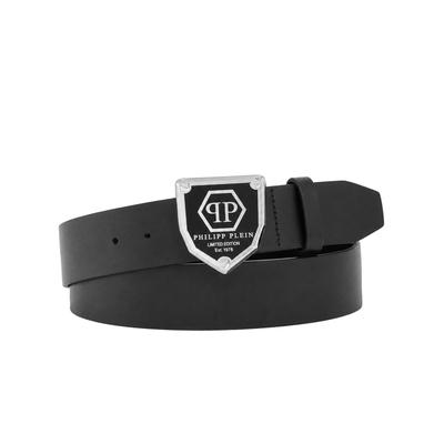 Ledergürtel PHILIPP PLEIN "Hexagon", Herren, Gr. 110, schwarz (0291, schwarz, nickel), Gürtel Ledergürtel