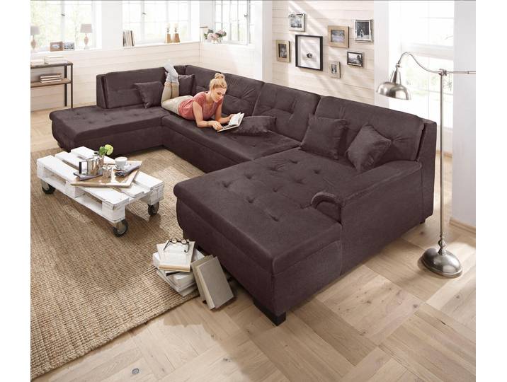 Wohnlandschaft HOME AFFAIRE BERGEN 364x106x83 cm, elegantes Design , braun (mokka), B:364cm H:83cm T:106cm, Sofas, Wohnlandschaft, whlw. mit Bettfunktion, U-Form