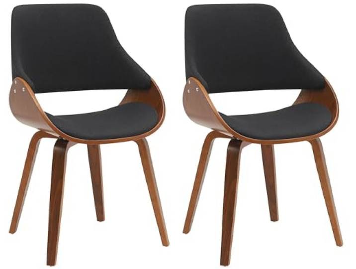 CLP Esszimmerstühle 2er Set Vangale, mit Armlehne und Rückenlehne, gepolstert für hohen Sitzkomfort, Bugholzgestell, Farbe:walnuss/schwarz, Material:Stoff