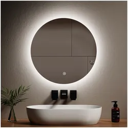 Emke, Spiegel, Badspiegel mit Beleuchtung Φ60cm, Kaltweiss6500K, Dimmbar, Touch Schalter (60 cm)