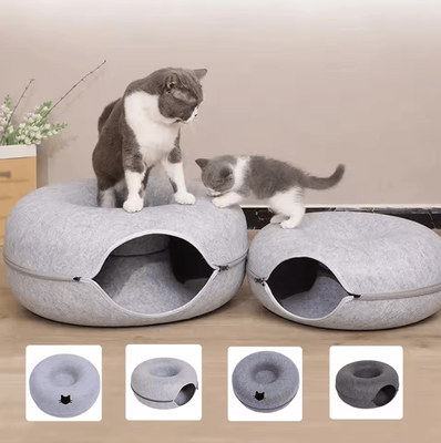 Inspire Curations CozyLoop Interactive Donut Cat Tunnel Bed dark Gray 60x60x23cm