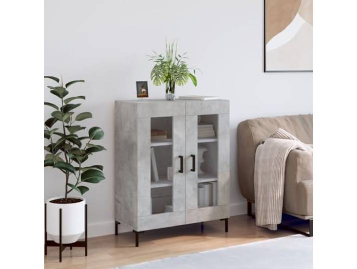 HEFZGDB Sideboard Betongrau 69,5x34x90 cm aus Holzwerkstoff leicht zu reinigen mit Eisenbeinen und Hochglanzfront als modernes Wohnzimmer Sideboard mit Präsentationsfläche