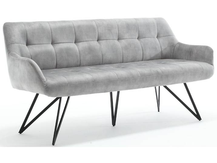 Bank HOME AFFAIRE Soller , grau (grau, schwarz), B:180cm H:82cm T:62cm, Metall, Stoff, Sitzbänke, Bank, Essbank Kufengestell, gepolstert, mit Steppung