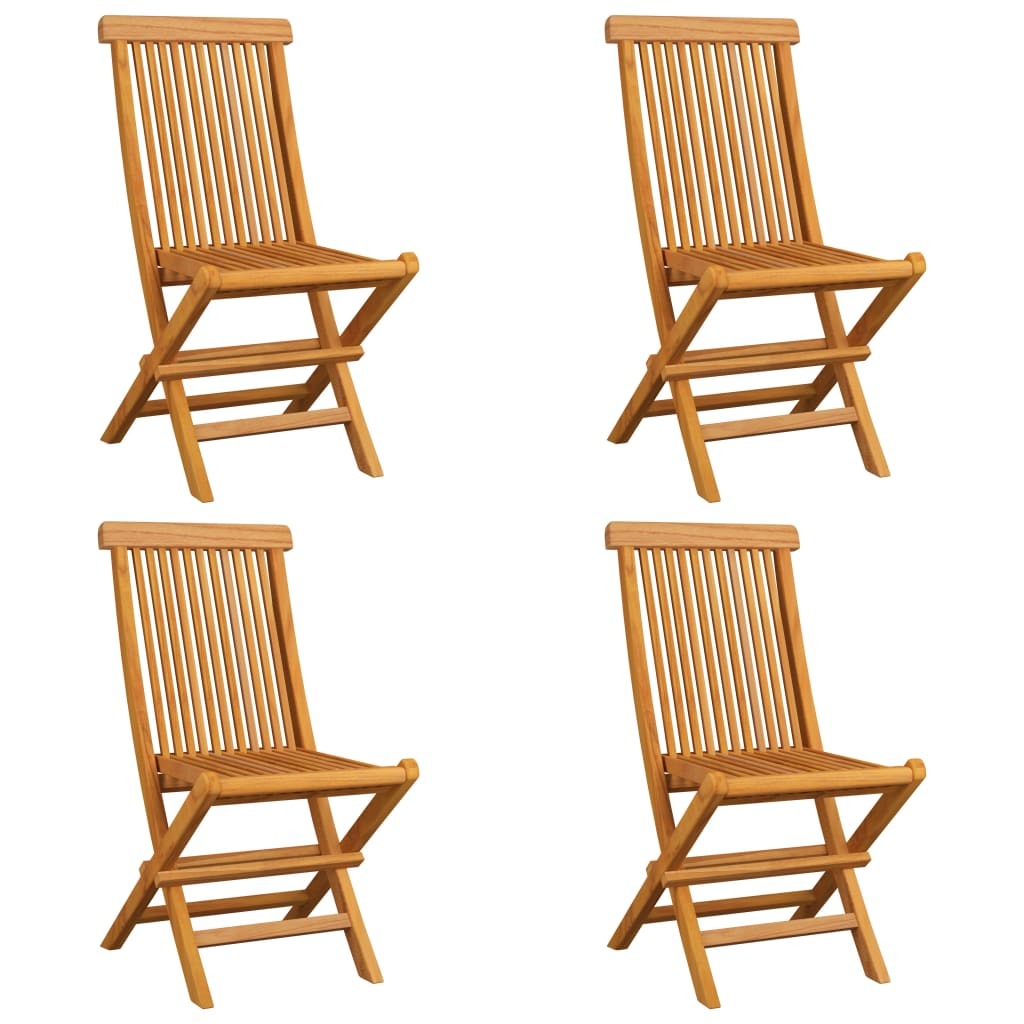 Klappstühle mit grauen Kissen, 4 Stück, Massivholz Teakholz
