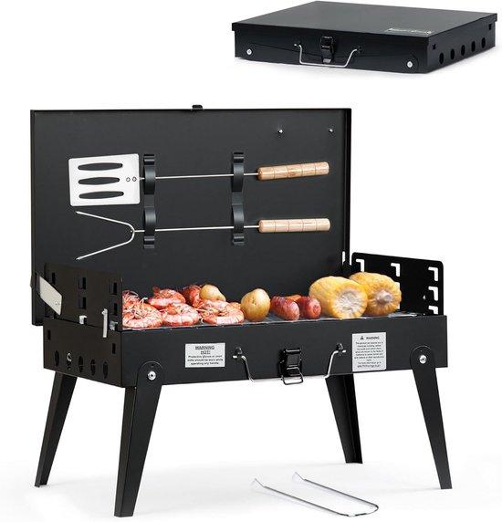 Famanu Tragbarer Holzkohlegrill - Faltbarer Barbecue - Kompakt Design - 43 x 27 cm - Schwarz