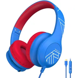 PowerLocus PLED Kinderkopfhörer USB-C-Kabelgebunden blue/red