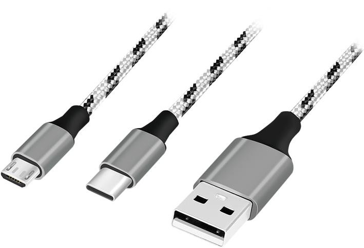 LogiLink CU0202 USB A naar USB C/Micro-USB A kabel, 1,2 meter, grijs