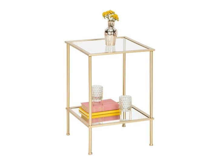 Beistelltisch, Goldfarben, Metall, Glas, quadratisch, Rundrohr, 39x55x39 cm, Wohnzimmer, Wohnzimmertische, Beistelltisch, Beistelltische Metall