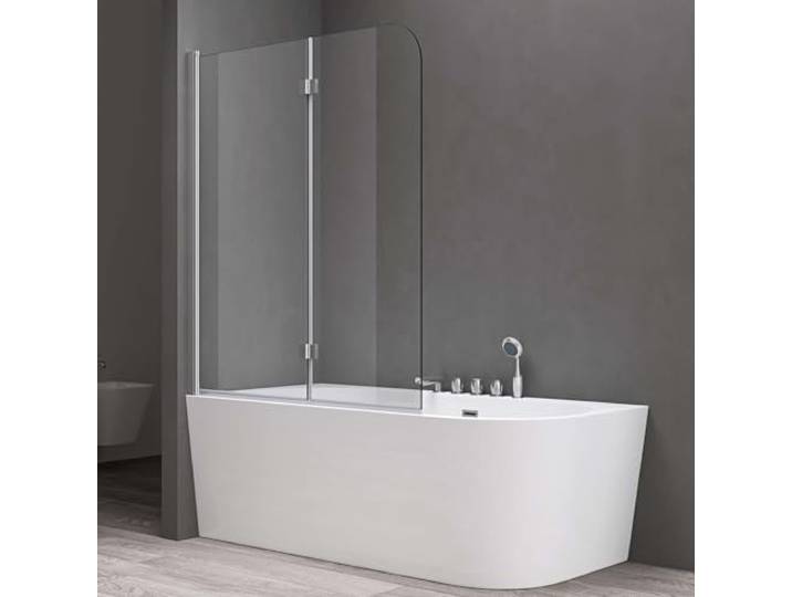 doporro Paroi de Baignoire 120x140cm Pare Baignoire 2 Volets Verre 6mm Verre Trempé Transparent\, Montage Réversible\, Cortona1408