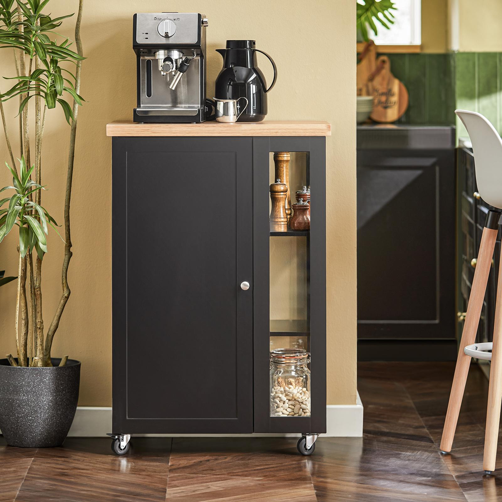 SoBuy Keukentrolley FKW75-SCH Serveerwagen met 3 opbergvakken, Zwart, B/D/H: 60 x 40 x 90 cm