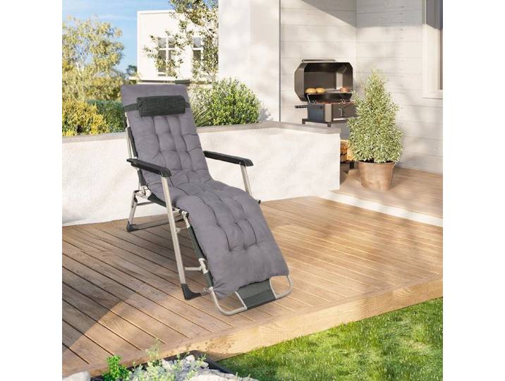 JEOBEST Fauteuil de Jardin ave Coussin Chaise Longue Pliante avec appui-tête Bains de Soleil Capacité de Charge 120kg