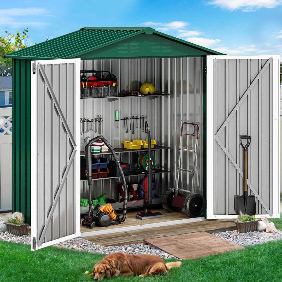Balconera Garden 6 Ft. W X 3.25 Ft. D Steel Outdoor Storage Shed Green 171cm W X 87cm D X 184cm H