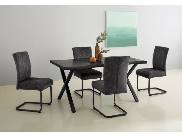 Esstisch HELA GRETA , grau (grau, schwarz, grau), B:160cm H:76cm T:90cm, Tische, Esstisch, Baumkantentisch (Nachb.), versch. Grössen, 46mm Stärke, Küchentisch