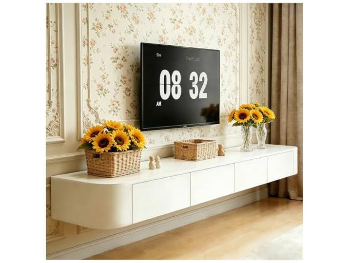 ASKLFNEI TV Schrank Hängend 240cm, Schwebende TV Lowboard mit 2 Schubladen 2 Klapptüren, Fernsehschrank mit Kabelmanagement für Wohnzimmer und Esszimmer, Bereits montiert