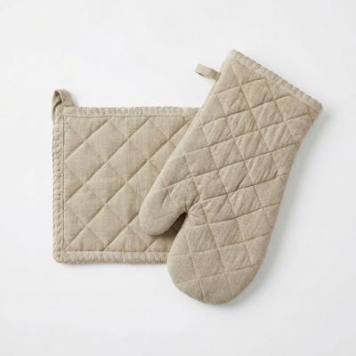 Topfhandschuhe HOME AFFAIRE "Handschuh & Topflappen set beigetön", beige (natur), B:20cm L:20cm, Baumwolle, Topflappen