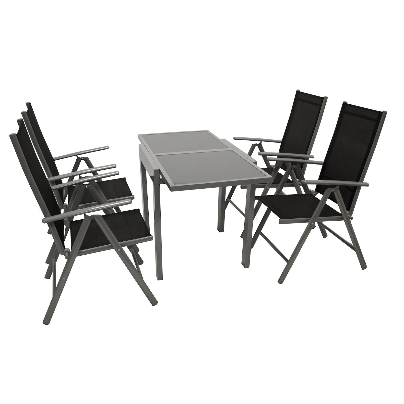 Garnitur AMALFI 5-teilig, Aluminium silbergrau + Kunstgewebe schwarz