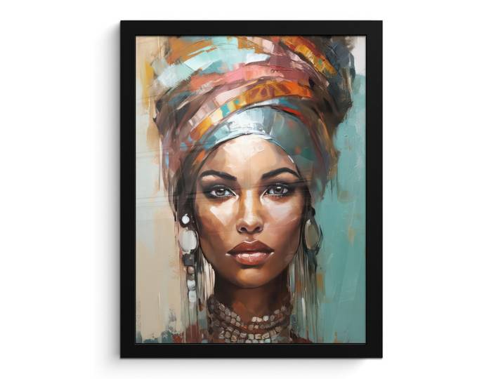 MuchoWow Poster MIT Rahmengerahmtes Bild - Frau - Kunst - Schmuck - Porträt - 30x40 cm, Blaugrau, Papier, Rechteckig, 30x40 cm, gerahmt, Bilder & Rahmen, Bilder