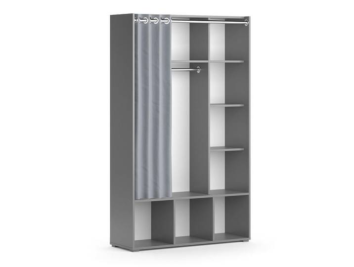 Vicco Kinderkleiderschrank Luigi Grau 105.8 x 178.1 cm mit Vorhang-Kleiderstange, Grau, Hellgrau, 9 Fächer, Rechteckig, 105.8x178.1x38 cm, Babymöbel & Kindermöbel, Babyzimmer, Babyregale & Kinderregale