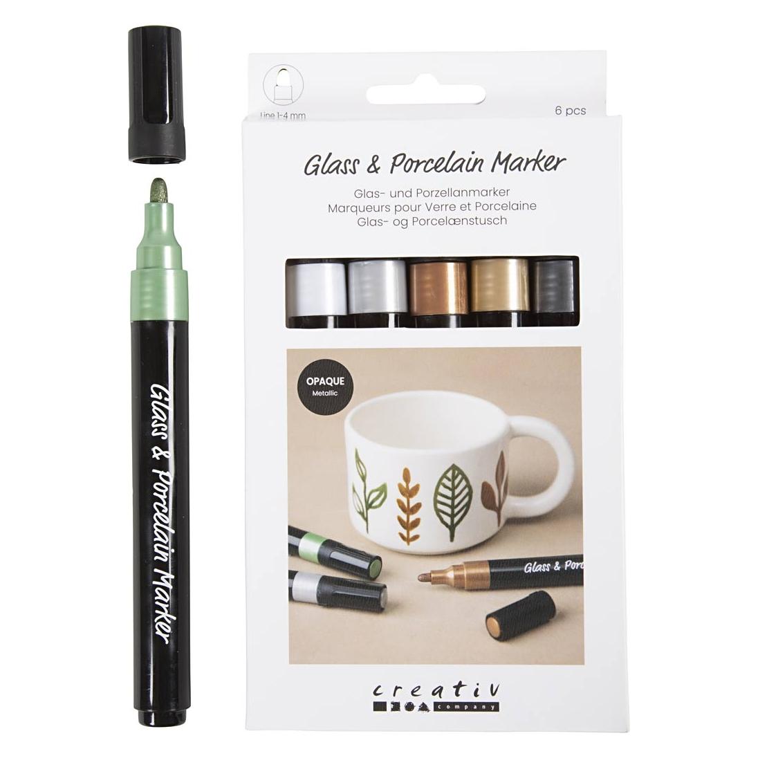 Creativ Company Glass and Porcelain Markers, metallic, line 1-4 mm, opaque, metallic colours, 6 pc/ 1 pack (6x) (348405)