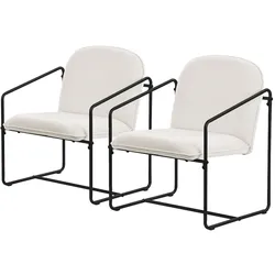ML-Design – Relaxsessel 2er Set – Beige Stoff | schwarzes Stahlgestell, Armlehne & Rückenlehne, gepolstert