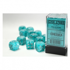 Chessex Würfel - 16mm - Cirrus Aqua/silver (Würfelset 12 x W6) 292841