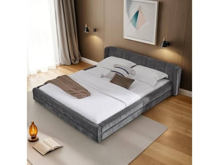 Bellemave Polsterbett 140×200cm,Einzelbett,Schlafzimmer,Chenille,Dunkelgrau Gepolsterte Rückenlehne, stabiler Rahmen, Lattenrost inklusive, pflegeleicht, platzsparend, ohne Matratze