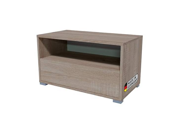BadeDu Veer Regal mit Klappentür in Hellbraun – 70 x 40 x 38 cm, 2 Fächer, Zeitloses Design und praktischer Stauraum Ideal für Wohnzimmer, Homeoffice & Kinderzimmer, stapelbar – Made in Germany
