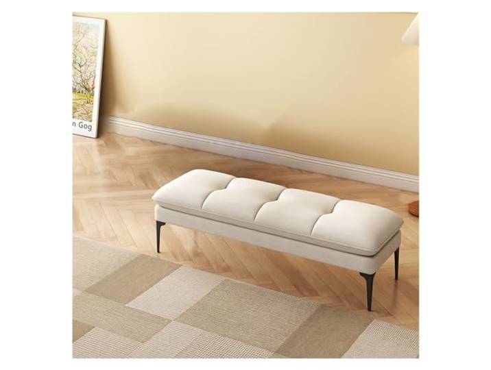 CHICKEN Tritthocker Gepolsterte Schlafzimmerbank, Zimmer-Fußhocker mit Metallbeinen for das Bettende im Eingangs-, Esszimmer- und Schlafzimmerbereich Schlafzimmerbank(White,120 * 40 * 40cm)