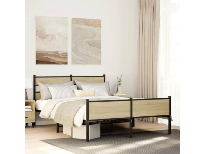 Robustes Stahlgestell mit Lattenrost Schlafzimmer Klassiker Braun 140x200 Metallbett Bettgestell ohne Matratze Sonoma-Eiche 140x200 cm Holzwerkstoff mit Lattenrost Stauraum Gästebett stabil