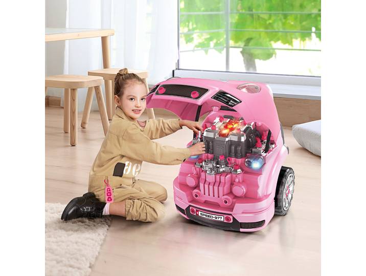 HOMCOM Camion Mécano 2-en-1 Jouet 61 Pièces Rose