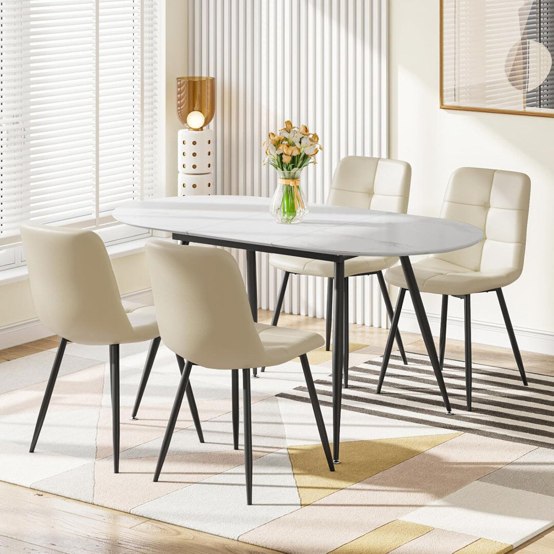 George Oliver 4 -Person Extendable Dining Set Beige/White 4