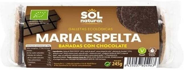 Sol Natural Bolachas Maria Espelta Banhadas com Chocolate Bio 245g