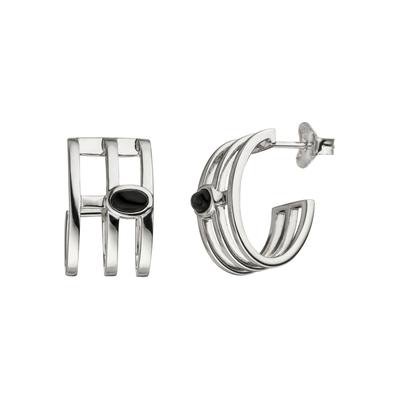 Paar Creolen JOBO "Ohrringe Silberohrringe 18 mm", schwarz (silber 925, schwarz), Ohrringe, Damen, Silber 925 (Sterlingsilber), 925 Silber mit Onyx