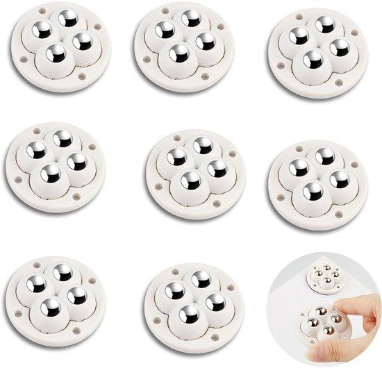 KWOKWEI Set van 8 zelfklevende mini zwenkwielen, 360 graden draaibaar, wit