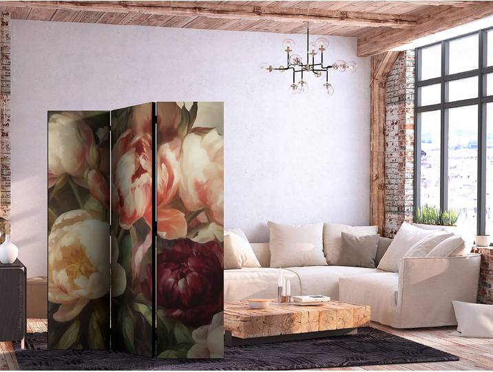 Paravent acoustique pivoines fleuries Autres Multicolore 135 x 172cm