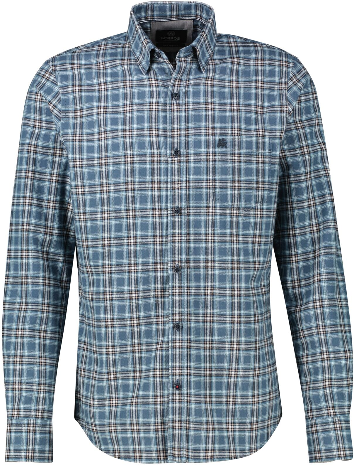 Langarmhemd LERROS "Kariertes Flanellhemd in Übergrössen", Herren, Gr. 4XL, extraweit, blau (storm blau), 100% Baumwolle, Hemden Langarmhemd storm blau 4XL, extraweit