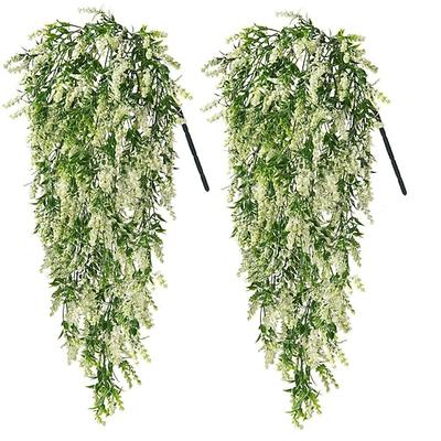2/4 Bündel künstlicher Lavendel-Hängeblumenstrauß, künstliche Efeu-Hängepflanzen, für Terrasse, Zuhause, Schlafzimmer, Hochzeit, drinnen und draußen, Wanddekoration, ästhetische Raumgestaltung