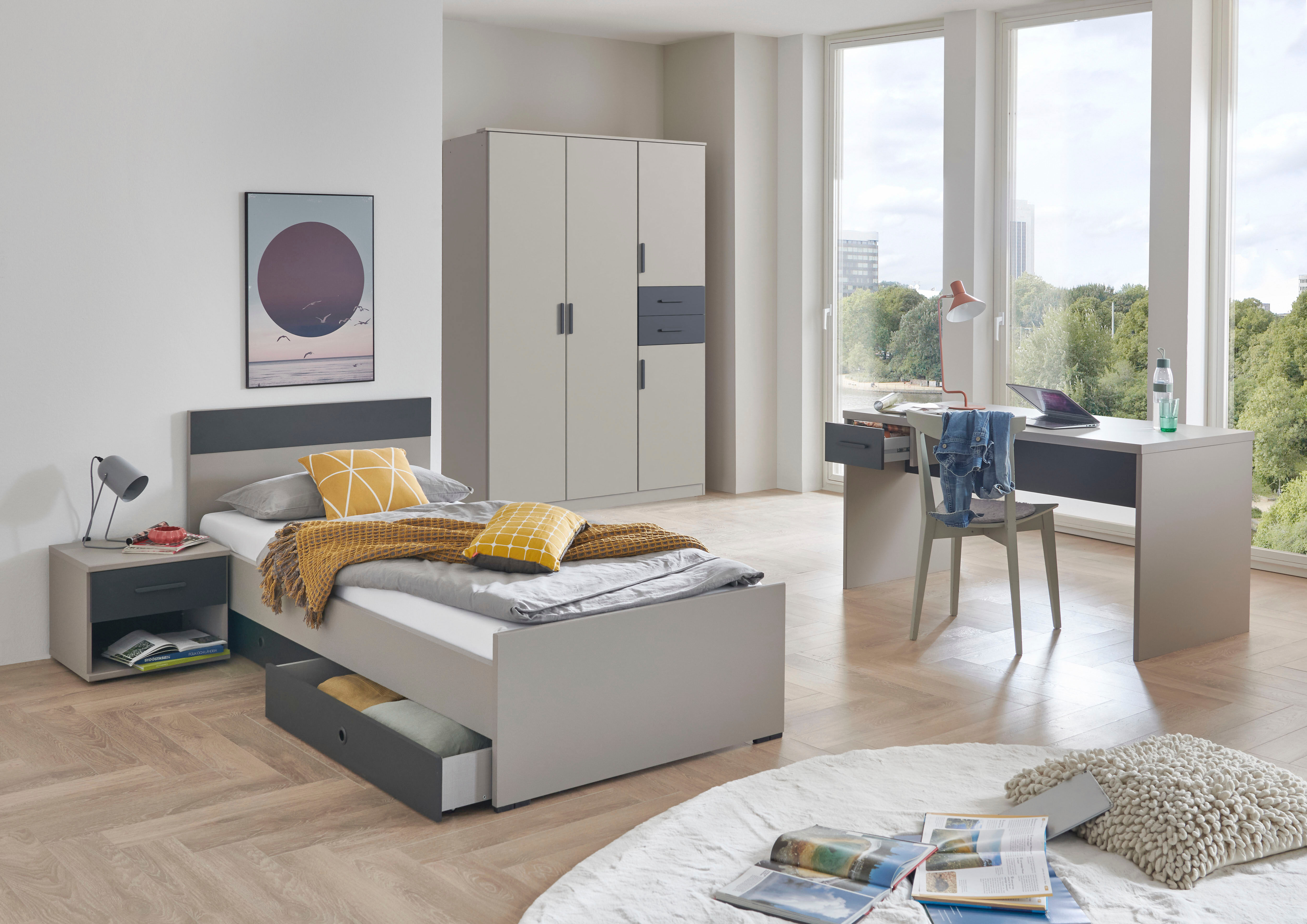 Holzbett WIMEX "Bahamas erhältlich in den Breiten 90cm, 120cm & 140cm", braun (saharagrau, abgesetzt grafit, saharagrau, abgesetzt grafit, saharagrau), B:96cm H:71cm L:210cm, Betten, Holzbett, mit Kopf- und Fussteil saharagrau, abgesetzt grafit, saharagra