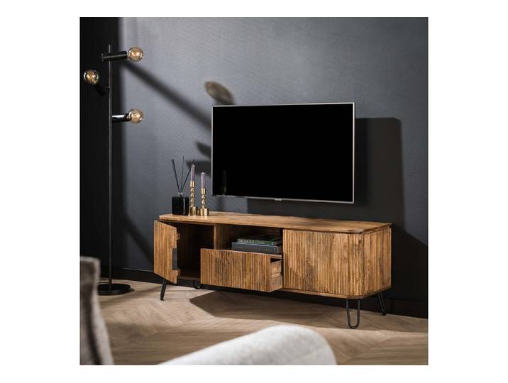 Sitheim® Lowboard TV-Möbel Wave 1 Schublade + 2 Türen / Massiv Mango sand, Breite 135cm, haptische Wellenstruktur, Massiv Mango sand
