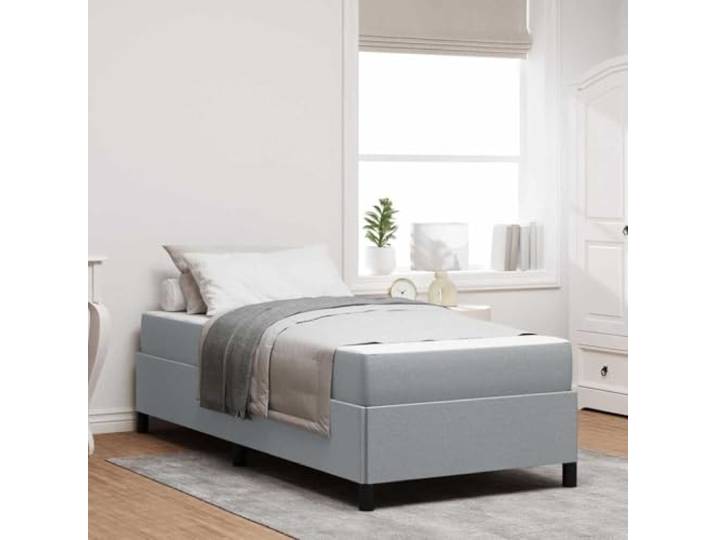 Stoffbezug mit Matratze Modernes Schlafzimmer Design 90 x 200 cm Hellgrau Boxspringbett Hellgrau 90x200 cm mit Matratze Stoff Einzelbett Taschenfederkern Schaum Lattenrost Modern Komfort Schlafzimmer