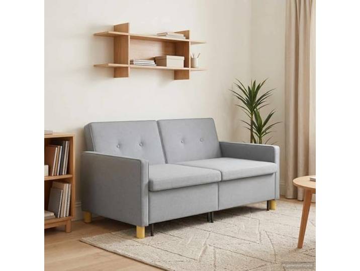 Schlafsofa Ausziehbar Hellgrau 154 x 94,5 x 80,5 cm mit Verstellbarer Verstellbare Rückenlehne, klappbare Beine, dicke Kissen, platzsparend, vielseitig nutzbar