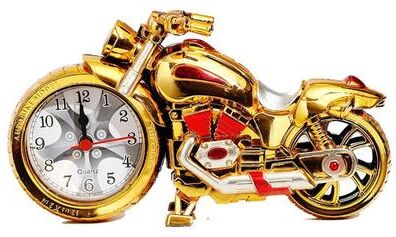 ModernMart Modern Motorcycle Desk Clock With Alarm Vintage Bike Decor Quartz Motorcycle Alarm Clock gold Red