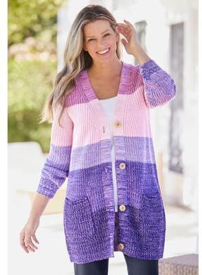 Plus Size Women's Ombre Shaker Cardigan Sweater by Woman Within in Purple Orchid Ombre (Size 2X)