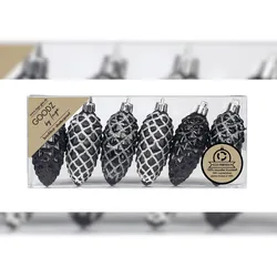 Holly & Jolly 6 Zapfen Christbaumschmuck Kunststoff Weihnachtskugeln Anhänger Schwarz Mix
